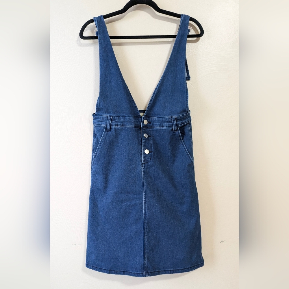 POLAGRAM Denim Jumper Dress, Overall Skirt, Adjustable Straps, Retro, Size Small